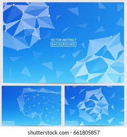 Technological Triangles of Lines, Dots, Shapes on Colored Backgrounds. Vector abstract illustration on theme Science, Medicine, Business, Biology.