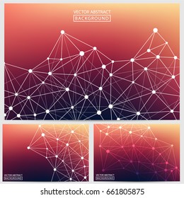 Technological Triangles of Lines, Dots, Shapes on Colored Backgrounds. Vector abstract illustration on theme Science, Medicine, Business, Biology.