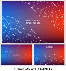 Technological Triangles of Lines, Dots, Shapes on Colored Backgrounds. Vector abstract illustration on theme Science, Medicine, Business, Biology.