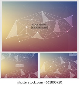 Technological Triangles of Lines, Dots, Shapes on Colored Backgrounds. Vector abstract illustration on theme Science, Medicine, Business, Biology.