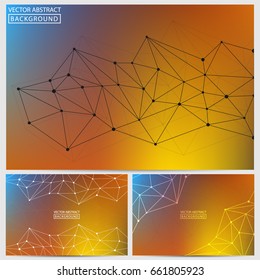 Technological Triangles of Lines, Dots, Shapes on Colored Backgrounds. Vector abstract illustration on theme Science, Medicine, Business, Biology.