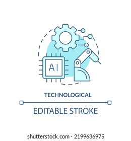 Technological turquoise concept icon. Industry digitization. PESTLE analysis abstract idea thin line illustration. Isolated outline drawing. Editable stroke. Arial, Myriad Pro-Bold fonts used