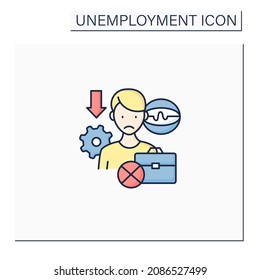 Technological Unemployment Color Icon. Lost Job Caused By Technological Change,robotizing.Staff Reduction.Joblessness Concept. Isolated Vector Illustration