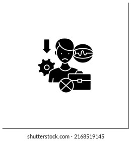 Technological Unemployment Glyph Icon. Lost Job Caused By Technological Change,robotizing.Staff Reduction.Joblessness Concept. Filled Flat Sign. Isolated Silhouette Vector Illustration