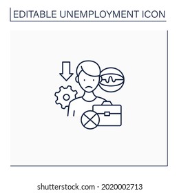 Technological Unemployment Line Icon. Lost Job Caused By Technological Change,robotizing.Staff Reduction.Joblessness Concept. Isolated Vector Illustration.Editable Stroke