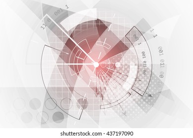 Technological vector abstract business futuristic banner with red glow, halftone effect, grid and cogwheel.