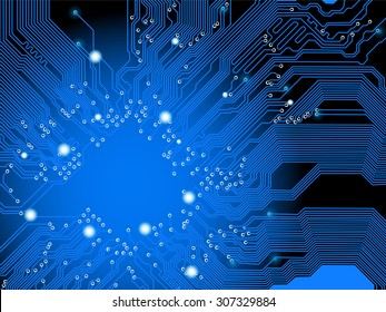 Technological vector background with a circuit board and processor 