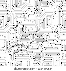 Technological vector seamless background having handwritten circuit board pattern. Computer science vector 
texture