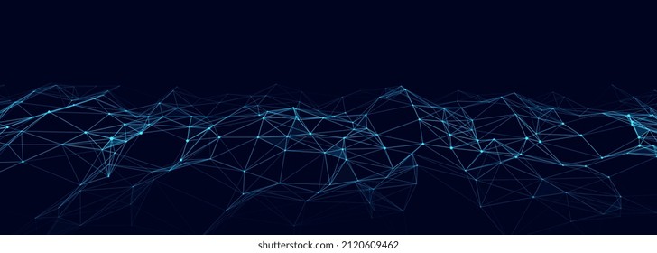 Technologische Welle von Punkten und Linien. Konzept des technologischen Hintergrunds. Visualisierungen großer Daten. Netzwerkverbindungen. Vektorgrafik für die Website.