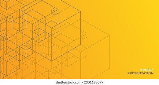 Technological yellow background .Isometric squares.Geometric lines.Abstract tech.Vector illustration.