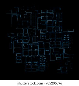 Technologically advanced digital circuit of blue lines and numbers.