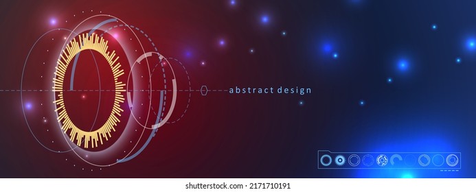 Technologies abstract banner design. IT or cyber space, digital electrical system. Virtual hub concept, shine future interactive screen vector background