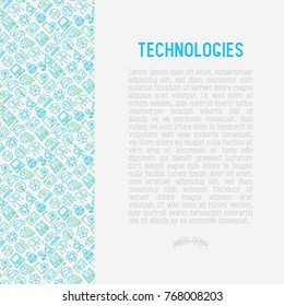 Technologies concept with thin line icons of: electric car, rocket, robotics, solar battery, machine intelligence, web development. Vector illustration for banner, web page, print media.