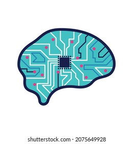 Technologies Future Composition With Isolated Image Of Neon Colored Human Brain With Electric Circuits And Silicon Chip Vector Illustration