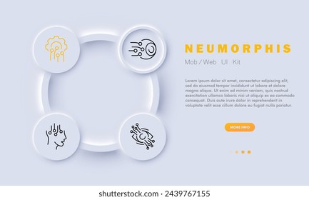Technologies icon set. Gear, monitor, cloud storage, artificial intelligence, information, neural network, robot. Neomorphism style. Vector line icon for business and advertising
