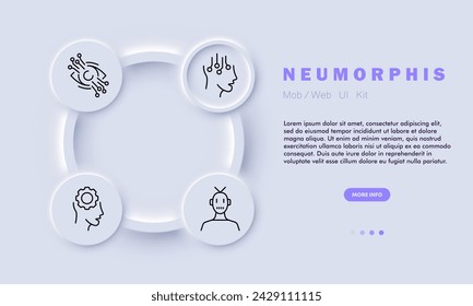 Technologies line icon. Cybernetic principles, eye, robot, gear, cloud saving, artificial intelligence. Neomorphism style. Vector line icon for business and advertising