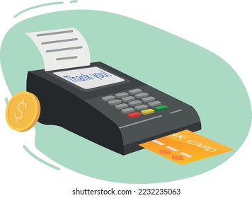 Technologies of non-cash payments. Vector drawing payment terminal bank card