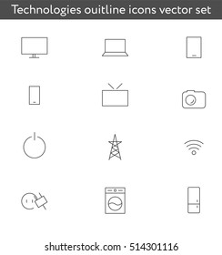 Technologies outline icons vector set