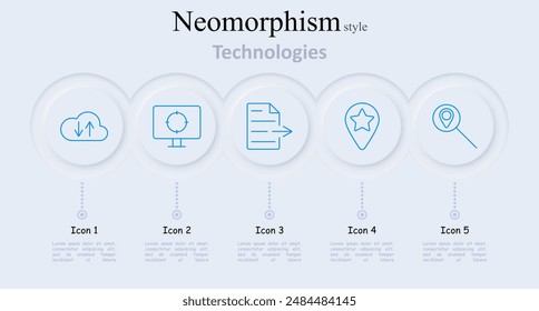 Technologies set icon. Cloud sync, computer screen, document, star, location pin. Technology, IT, cloud, data, computing, internet, software, digital, storage, server, favorite, star, target, location