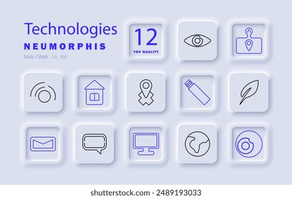 Technologies set icon. Home, location, email, chat, monitor, globe, wireless, communication, digital, network, device, interface, web, internet, screen, map, message, connect, software, data.