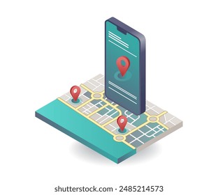 Technologies of Smartphone Map Applications infographics isometric illustration