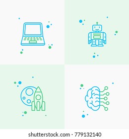 Technologies thin line icons set: laptop, rocket, robot, machine intelligence. Vector illustration.