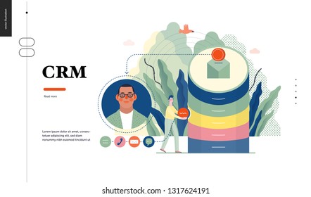 Technology 1 - CRM Customer Relationship Management - modern flat vector concept digital illustration of data collecting from user and providing result data. Creative landing web page design template