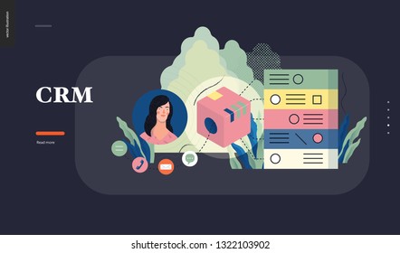 Technology 1 - CRM Customer Relationship Management - modern flat vector concept digital illustration of data collecting from user and providing result data. Creative landing web page design template