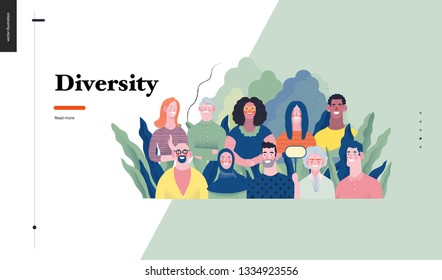 Technology 1 - Diversity - modern flat vector concept digital illustration of various people presenting person team diversity in the company. Creative landing web page design template