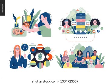 Technology 1 set - modern flat vector concept digital illustration- Augmented reality, CRM Customer Relationship Management, Political leaders meeting, Diversity. Creative landing web design template