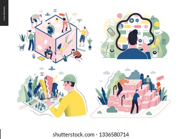 Technology 1 set - modern flat vector concept digital illustration- Synergy, CX Customer experience, Augmented reality, Artificial intelligence. Creative landing web page design template