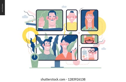 Technology 1 -Video conferencing technology - modern flat vector concept digital illustration video conference metaphor, digital communication. Creative landing web page design template