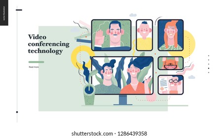 Technology 1 -Video conferencing technology - modern flat vector concept digital illustration video conference metaphor, digital communication. Creative landing web page design template