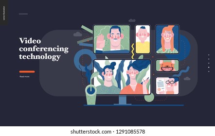 Technology 1 -Video conferencing technology - modern flat vector concept digital illustration video conference metaphor, digital communication. Creative landing web page design template