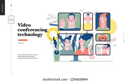 Technology 1 -Video Conferencing Technology - Modern Flat Vector Concept Digital Illustration Video Conference Metaphor, Digital Communication. Creative Landing Web Page Design Template