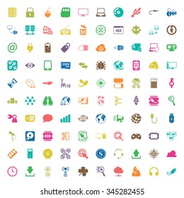 technology 100 icons set for web flat
