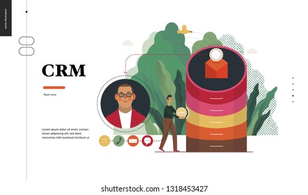 Technology 2 - CRM Customer Relationship Management - modern flat vector concept digital illustration of data collecting from user and providing result data. Creative landing web page design template