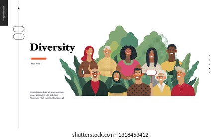 Technology 2 - Diversity - modern flat vector concept digital illustration of various people presenting person team diversity in the company. Creative landing web page design template