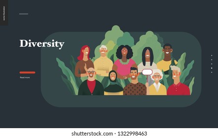 Technology 2 - Diversity - modern flat vector concept digital illustration of various people presenting person team diversity in the company. Creative landing web page design template