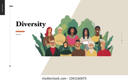 Technology 2 - Diversity - modern flat vector concept digital illustration of various people presenting person team diversity in the company. Creative landing web page design template