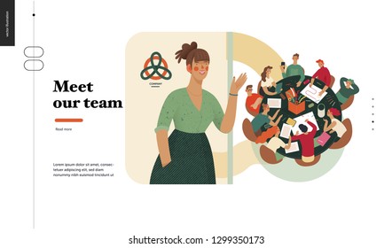 Technology 2 -Meet our team - modern flat vector concept digital illustration team metaphor, company presentation. Business workflow and team management Creative landing web page design template