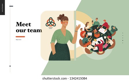 Technology 2 -Meet our team - modern flat vector concept digital illustration team metaphor, company presentation. Business workflow and team management Creative landing web page design template