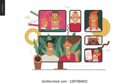 Technology 2-Video conferencing technology - modern flat vector concept digital illustration video conference metaphor, digital communication. Creative landing web page design template