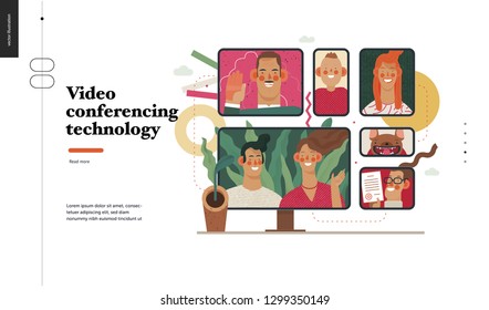 Technology 2-Video conferencing technology - modern flat vector concept digital illustration video conference metaphor, digital communication. Creative landing web page design template