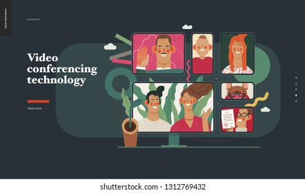 Technology 2-Video conferencing technology - modern flat vector concept digital illustration video conference metaphor, digital communication. Creative landing web page design template