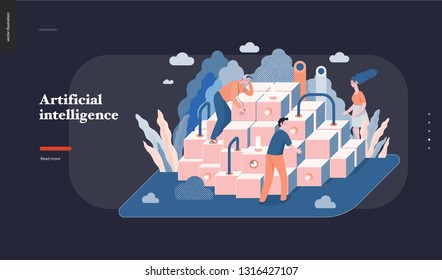 Technology 3 -Artificial intelligence -modern flat vector concept digital illustration Artificial Intelligence metaphor, abstract. Business workflow management Creative landing web page design