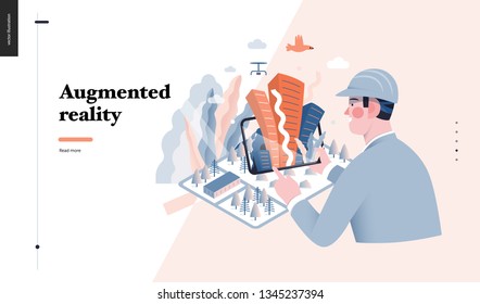 Technology 3 -Augmented reality, modern flat vector concept digital illustration -augmented reality metaphor - man with tablet. Creative landing web page design template
