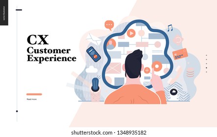 Technology 3 -CX Customer Experience - Modern Flat Vector Concept Digital Illustration Of User Or Customer Experience, A User In Front Of Interface. Creative Landing Web Page Design Template