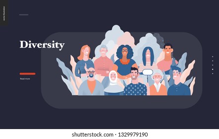 Technology 3 - Diversity - modern flat vector concept digital illustration of various people presenting person team diversity in the company. Creative landing web page design template