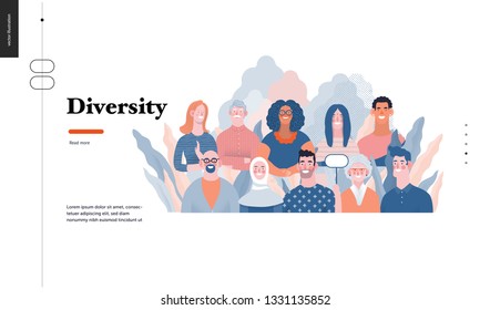 Technology 3 - Diversity - modern flat vector concept digital illustration of various people presenting person team diversity in the company. Creative landing web page design template